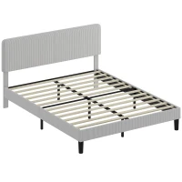 HOMCOM Somier 160x200 cm con Cabecero Ajustable Tapizado en Pana Láminas de Madera Fácil de Montar Gris Claro(m-1)