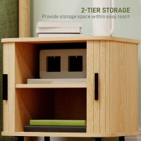 HOMCOM Bedside Table, Nordic Side Table with Roller Shutter Style Sliding Doors and Metal Legs for Bedroom, Living Room, Oak Tone(m-6)