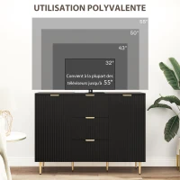 HOMCOM Buffet meuble cuisine rangement avec 3 tiroirs, étagères réglables, placards à portes cannelées, 120 x 40 x 90 cm, noir(m-6)