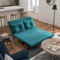 HOMCOM Canapé convertible 2 places avec dossier réglable à 5 niveaux et 2 coussins rembourrés, revêtement effet velours, bleu(m-10)