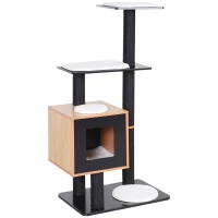 PawHut Arbre à chats design contemporain griffoirs grattoirs sisal naturel centre d'activités niche plate-formes jeu boules suspendues 71,5L x 49,5l x 120H cm MDF noir hêtre(m-12)