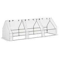 Outsunny Invernadero de Exterior Invernadero de Jardín 270x90x90 cm Tipo Caseta con 3 Ventanas Marco de Acero y Cubierta de PE 140g/㎡ para Cultivo Plantas Flores Tomates Blanco(m-10)