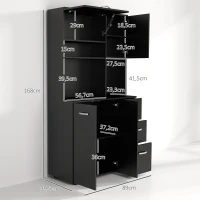 HOMCOM Armoire de cuisine multi-rangements 4 portes 3 tiroirs étagère + grand plateau 89L x 39,5l x 168H cm noir(m-3)