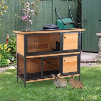 PawHut Rabbit Hutch Outdoor Guinea Pig Hutch Bunny Cage with Metal Frame, No-Leak Tray, Openable Roof, Light Yellow, 122 x 50 x 101cm(m-2)