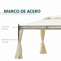 Outsunny Cenador de Jardín 4x3m con Doble Techo Estructura de Acero Anti-UV para Exterior Patio 400x300x280 cm Crema(m-5)