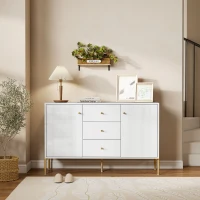 HOMCOM Aparador Moderno com 3 Gavetas Prateleiras Ajustáveis Bancada com Efeito Mármore Pés em Aço 120x39,1x76 cm Branco(m-9)