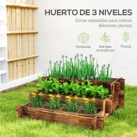 Outsunny Arriate de Jardín de 3 Niveles con Diseño de Escalera y Tela no Tejida para Cultivos Flores 93x93x35 cm Carbonizado(m-4)