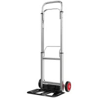 HOMCOM Carro de Transporte Dobrável de Alumínio com Cabo Telescópico Ajustável Carga 90 kg 40x41x108 cm Prateado e Preto(m-11)