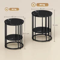 HOMCOM Set of Two Marble-Effect Coffee Tables - Black(m-3)