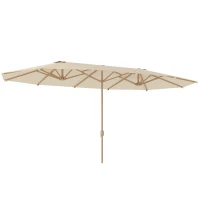 Outsunny Sombrilla Doble 4,55x2,65 m Sombrilla Grande con Manivela Manual Resistente al Agua y Protección Solar Crema(m-10)