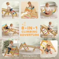 AIYAPLAY 8-in-1 Toddler Climbing Frame, Indoor Play Triangle Set with Slide, Arch and Triangle Ladder, Multicolour(m-4)