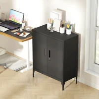 HOMCOM Metal Storage Cabinet with Lock and Adjustable Shelves - Black(m-8)