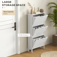 HOMCOM Narrow Shoe Cabinet with 3 Flip Drawers - White(m-4)
