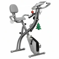 HOMCOM 2-in-1 Folding Exercise Bike with 8-Level Magnetic Resistance, Arm Resistance Band, Pulse Sensor, Grey(m-10)