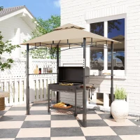 Outsunny Adăpost pentru grătar cu acoperiș dublu adăpost de grădină cu lumină LED 240 x 150 x 250 cm kaki(m-6)