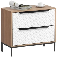 HOMCOM Cómoda com 2 Gavetas de Tecido Frentes com Padrão de Diamante Móvel de Arrumação 59,5x30x54 cm Madeira e Branco(m-6)