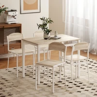 HOMCOM Juego de Mesa y 4 Sillas de Comedor Estilo Moderno Marco Metálico para Espacios Pequeños Blanco(m-8)