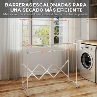 HOMCOM Tendedero Plegable de 3 Niveles Tendedero de Acero Inoxidable con 3 Barras Ajustables y Extensibles 4 Ruedas Plata(m-4)