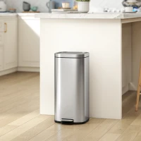 HOMCOM Bidone Immondizia a Pedale da 30L con Secchio Rimovibile, in Metallo e PP, 29x36x59.5 cm, Argento(m-2)