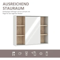 HOMCOM Spiegelschrank Badschrank Hängeschrank Badmöbel Wandschrank Mehrzweckschrank, Spanplatte+MDF, Weiß + Natur 60 x 14,5 x 49,4 cm(m-4)