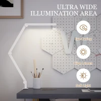 HOMCOM LED Desk Lamp, Dimmable Desk Light with Swing Arm and Clamp, Adjustable Eye-Caring Table Lamp with 2 Colour Modes & 5 Brightness Levels for Study, Drawing, Office, Architect, Task, White(m-6)