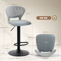 HOMCOM Juego de 2 Taburetes de Bar Giratorios en 360° Regulables en Altura de 84-105 cm Respaldo Hueco Reposapiés Gris(m-3)