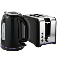 HOMCOM Simple Polished Toaster and Kettle Set - Black(m-1)