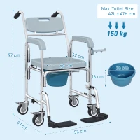 HOMCOM Rolling Shower Wheelchair for Seniors, Bedside Commode Chair with Locking Wheels, Seat, Backrest, Arms, Grey(m-3)