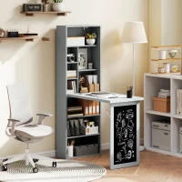 HOMCOM Bureau avec rangement pliable murale rabattable avec bibliothèque poste de travail tableau à craie et étagère réglable(m-10)