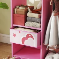 AIYAPLAY Kids Clothes Rail, Kids Wardrobe with Mirror, Shelves, Fabric Storage and Hooks for Bedroom, Nursery, Pink(m-8)