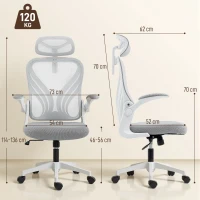 HOMCOM Ergonomic Office Chair with Foldable Backrest, 2D Headrest - Light Grey(m-3)
