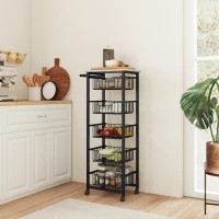 HOMCOM Five Basket Mobile Kitchen Island, with Brakes - Grey/Black(m-8)