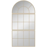 HOMCOM Oglindă de perete arcuită oglindă de perete în formă de fereastră set de 3 piese cadru din metal 76 x 150 cm auriu(m-1)