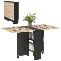 HOMCOM Mesa de Cocina Plegable con Ruedas 2 Estantes de Almacenaje y 2 Alas Abatibles Estilo Moderno 75x140x74 cm Natural(m-10)