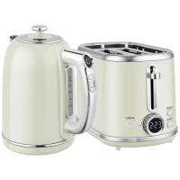 HOMCOM Polished Retro 40-100°C Kettle and Toaster Set - Grey(m-1)
