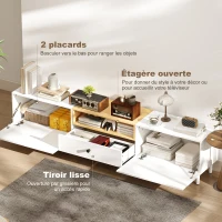 HOMCOM Meuble TV, meuble télé pour téléviseur jusqu'à 90 pouces avec 2 portes rabattables, tiroir, 200 x 35 x 45 cm, blanc(m-4)