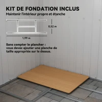 Outsunny Abri de jardin 2,77 m² 213 x 130 x 173 cm kit de fondation porte coulissante ventilations acier galvanisé gris foncé(m-6)