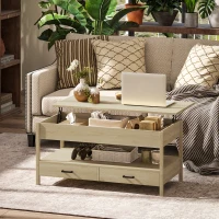 HOMCOM Table basse relevable, table basse avec tiroirs et compartiment caché pour salon, bureau à domicile, chêne(m-10)