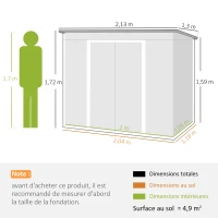 Outsunny Abri de jardin 2,77 m² 213 x 130 x 173 cm kit de fondation porte coulissante ventilations acier galvanisé gris foncé(m-3)