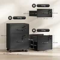 HOMCOM Rolling File Cabinet with 2 Drawers, Mobile Filing Cabinet with Hanging File Folder for Letter Sized Documents, Black(m-3)