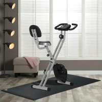 HOMCOM Vélo d'appartement pliable 8 niveaux de résistance magnétique dossier selle réglable écran LCD capteur fréquence cardiaque + Tapis de protection Fitness enroulable revêtement antidérapant PVC(m-10)