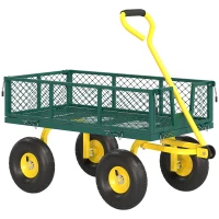 Outsunny Carrinho de Jardim em Aço com Capacidade 200 kg e Laterais Removíveis, 104x54x51 cm, Verde e Amarelo(m-1)