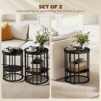 HOMCOM Set of Two Marble-Effect Coffee Tables - Black(m-5)
