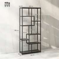 HOMCOM Seven-Tier Geometric Bookcase - Grey/Black(m-3)