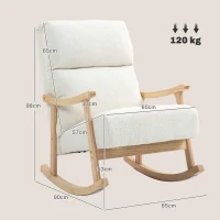 HOMCOM Fauteuil à bascule, rocking chair en velours teddy avec assise rembourré, dossier ergonomique, 65 x 90 x 98 cm, crème(m-3)