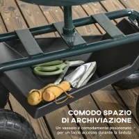 Outsunny Carrello da Giardino con Sedile Regolabile e Vassoio Inferiore, in Acciaio, e PP, 83x36.5x45-60 cm, Verde Scuro(m-6)