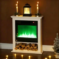 HOMCOM Cheminée électrique 1800W, fausse cheminée décorative, effet flamme à 9 couleurs et 5 luminosité, 62,5x20x72,5cm, blanc(m-8)