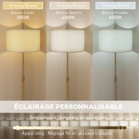 HOMCOM Lampadaire sur pied salon, lampe sur pied dimmable avec télécommande, abat-jour en lin, hauteur réglable 133-168cm, doré(m-4)