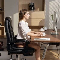 HOMCOM Faux Leather Reclining Office Chair, with Footrest - Black(m-9)