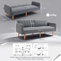 HOMCOM Divano Letto 2 Posti a 1 Piazza con Schienale Reclinabile in Tessuto 173x75x73cm - Grigio(m-3)